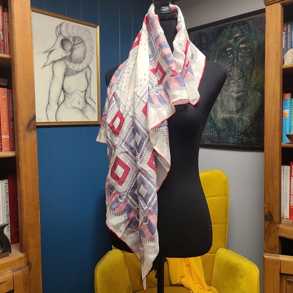 Vintage Silk Geo-print Scarf - Picture 2 of 4
